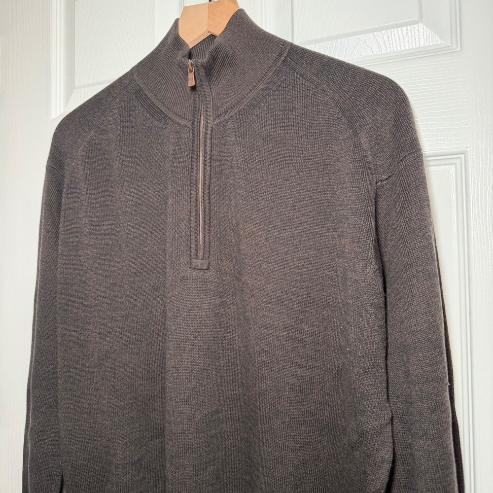 Tommy Bahama Mens Silk Cotton Quarter Zip Sweater dark Brown Marled Pullover M